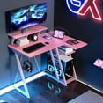 thumbnail image 2 of Costway L Shaped Gaming Desk with Outlets & USB Ports Monitor Shelf Headphone Hook Pink, 2 of 10