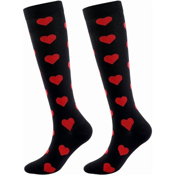 Nylon Wire Long Socks for Women Heart Pattern Black 550x94x2mm Black 1Pair