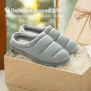 EverFoams Women's Cozy Waffle Slippers Soft Quilted Memory Foam Indoor House Shoes with Non-Slip Rubber Sole Bright Gray,5-6 US