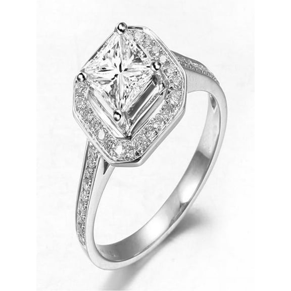 Lovely Halo Wedding Ring 1.00 Carat Princess Cut Diamond on Gold