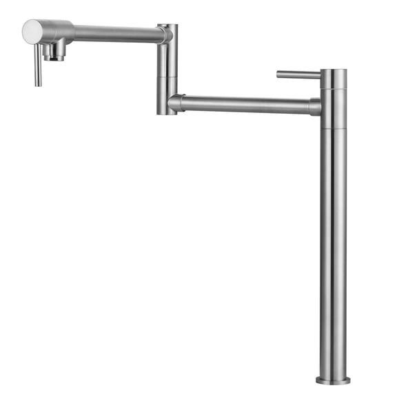 Wowow Pot Filler Faucet Deck Mount Stove Faucet, Solid Brass Pot Filler Brushed Nickel Kitchen Folding Faucet with Stretchable Double Joint Swing Arm