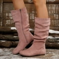 thumbnail image 6 of Miluxas Women's Slouchy Knee High Boots Pull on Flat Boots Side Zipper Fall Winter Warm Boots for Women Pink 8.5(41), 6 of 9