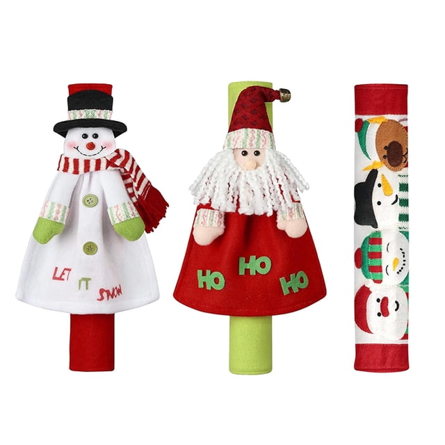 Poignée de Porte de Réfrigérateur de Noël Colorée 3 Pcs, Housse de Protection en Polyester avec Design Festif, Multicolore