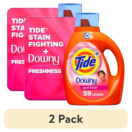(2 pack) Tide Plus a Touch of Downy Liquid Laundry Detergent, April Fresh Scent, 84 fl oz, 59 Loads