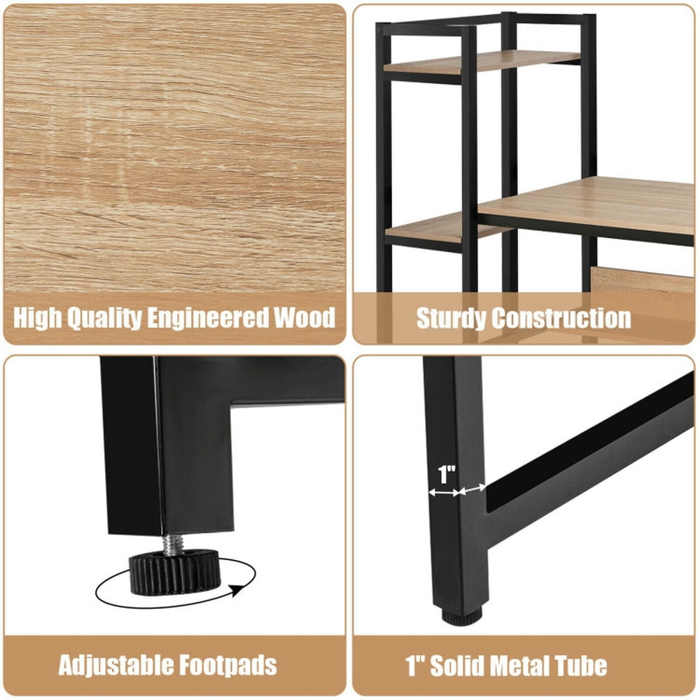 Demi Bonn 59" Computer Desk Office Workstation 4-Tier Storage Shelves, Small Home Study Writing Table, Beige