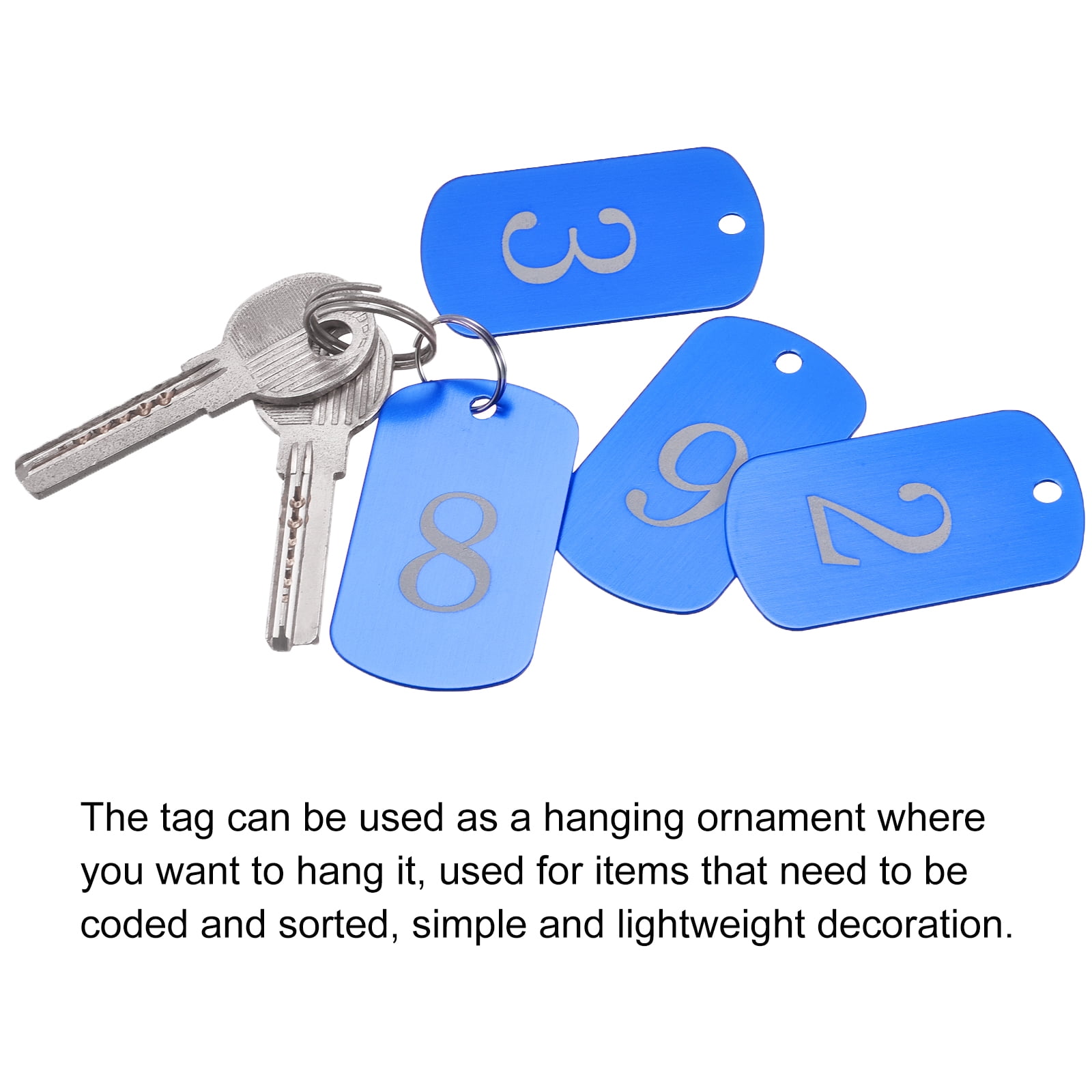 Uxcell Numbered Tag, Aluminum Key Tags Metal ID Tags, 1-50 Number with Ring Blue Rectangle for Decoration, Pack of 50