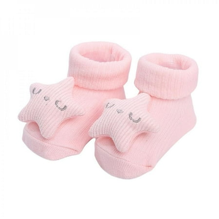 

Merotable Newborn Baby Cute Cartoon Star Cotton Socks Infant Anti-slip Warm Floor Socks Medium Tube Knitted Socks