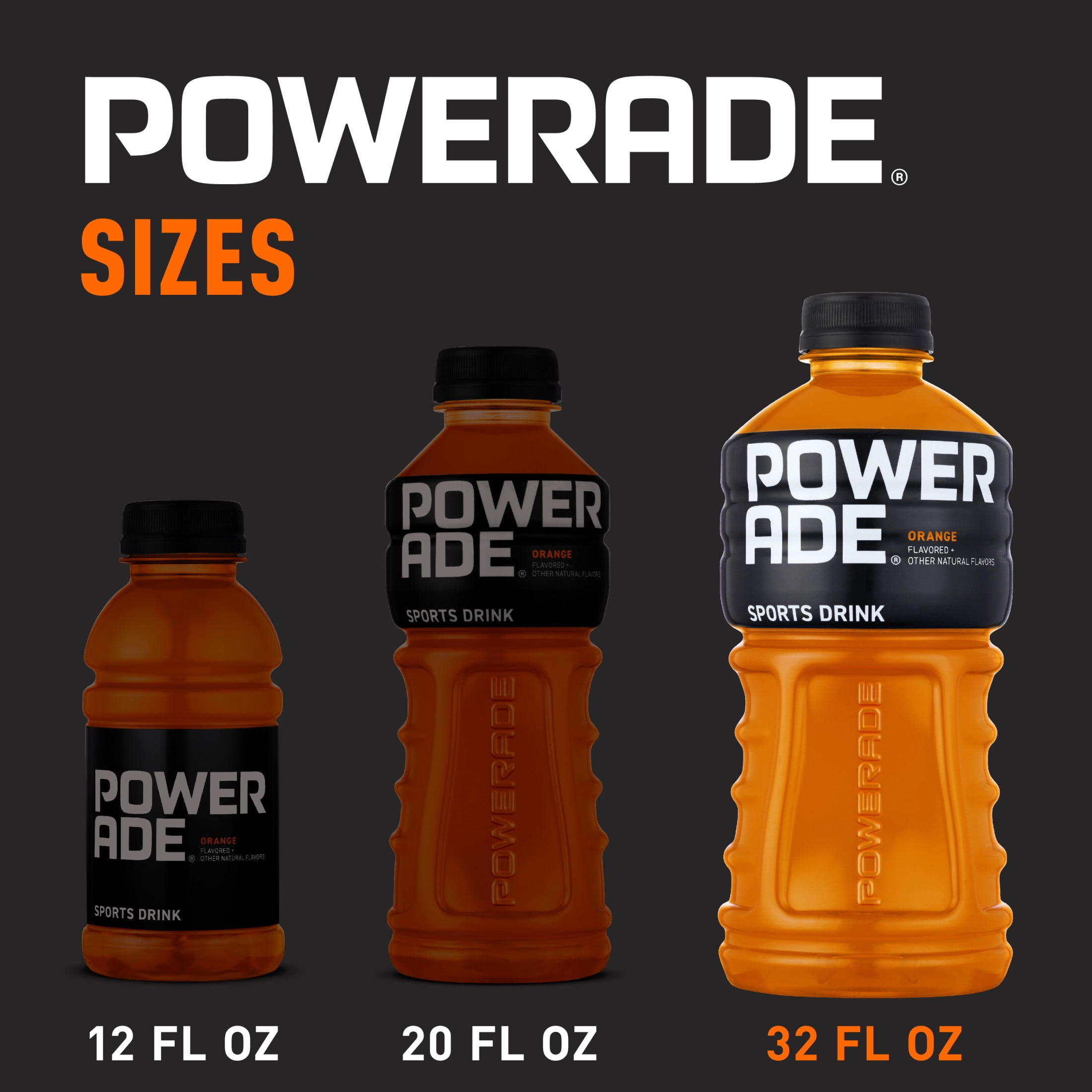 POWERADE Orange, ION4 Electrolyte Enhanced Fruit Flavored Sports Drink w/ Vitamins B3, B6, and B12, Replenish Sodium, Calcium, Potassium, Magnesium, 32 fl oz