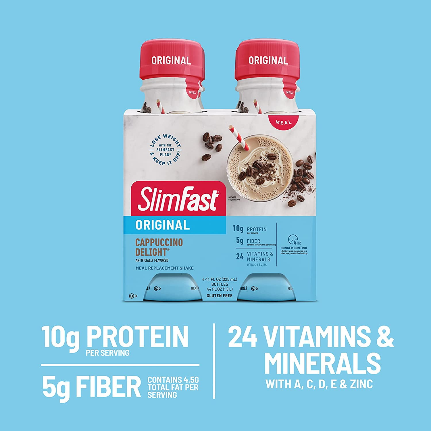 (3 pack) SlimFast Original Cappuccino Delight Meal Replacement Shakes , 11oz Bottle, 4pk