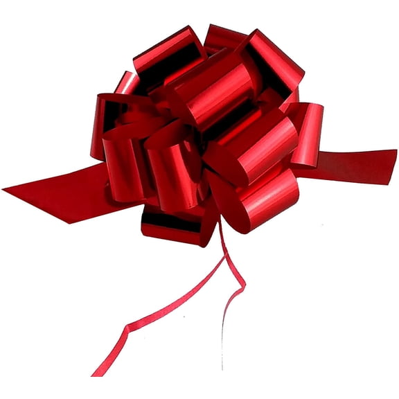 Metallic Red Decorative Pull Bows - 5" Wide, Set of 10, 4th of July, America 250 Anniversary, Patriotic Decor, Wreath, Party, Birthday, Gift Wrapping, Baskets, DIY, Veteran's Day, School Graduation