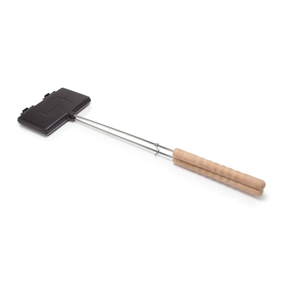 Petromax Hinged Campfire Waffle Iron for Grill or Campsite, Cast Iron with Wooden Handles, 28.3 inches long