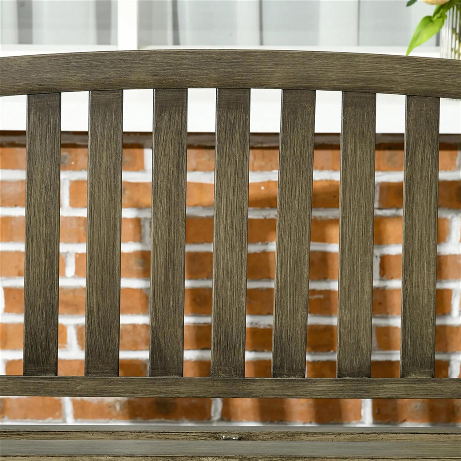 Demi Bonn 2-Person Patio Garden Bench Metal Porch Bench, Outdoor Benches Furniture with Wood Look for Backyard, Park, Lawn, Yard, Black