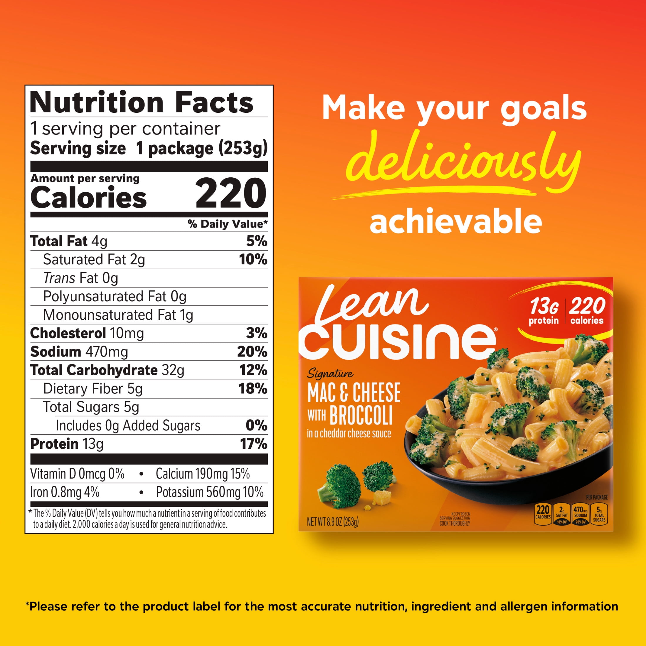 Lean Cuisine Mac & Cheese with Broccoli, Frozen Lunch, Frozen Individual Meals 8.9 oz