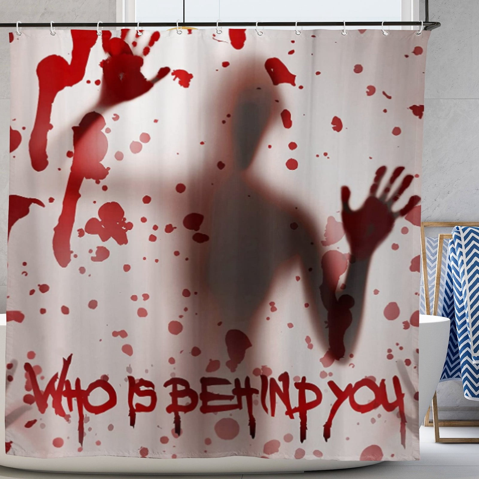 Halloween Shower Curtain with Bloody Hands for Halloween Decorations Theme Decor Props Bathroom Horror Bath Curtain 72'x72'