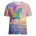 thumbnail image 5 of Rainbow Horse with Wings Women's Short Sleeve T-Shirt Crew Neck Casual Summer Trendy Loose Fit Tops, 5 of 6