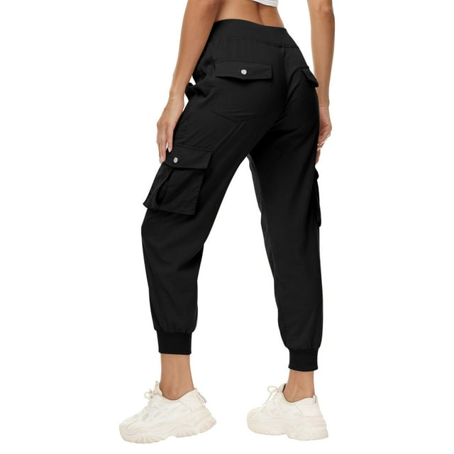 Tnhcen Joggeurs Cargo Légers pour Femmes avec Cordon de Serrage à la Taille - Pantalons de Randonnée Multi-Poches en Sergé pour Femmes avec Manchette Élastique Extensible TP-3TG