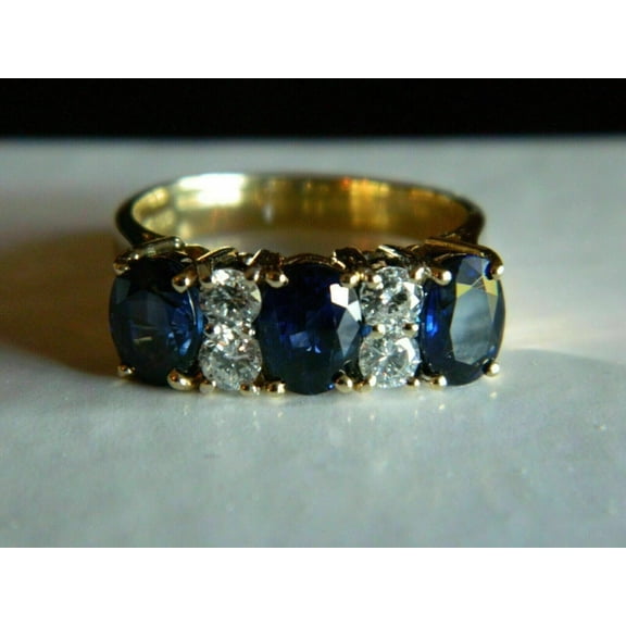 Wedding Band Ring For Women in 14k Yellow Gold Plated Silver Oval Blue Sapphire Size 6
