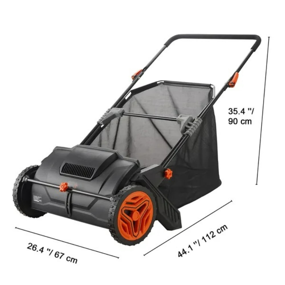 Push Lawn Sweeper, 21inch Leaf & Grass Collector, Strong Plastic Wheels & Heavy Duty Thickened Steel Durable to Use with Large Capacity 3.5 cu. ft. Mesh Collection Hopper Bag, 2 Spinning Brushes