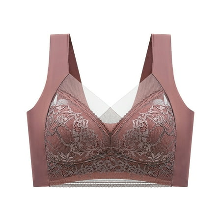 Red 4X-Large Women Lace Shaping Plus Size Sports Bra Cup Shoulder Strap Large Backless Bra Size Underwire Bra