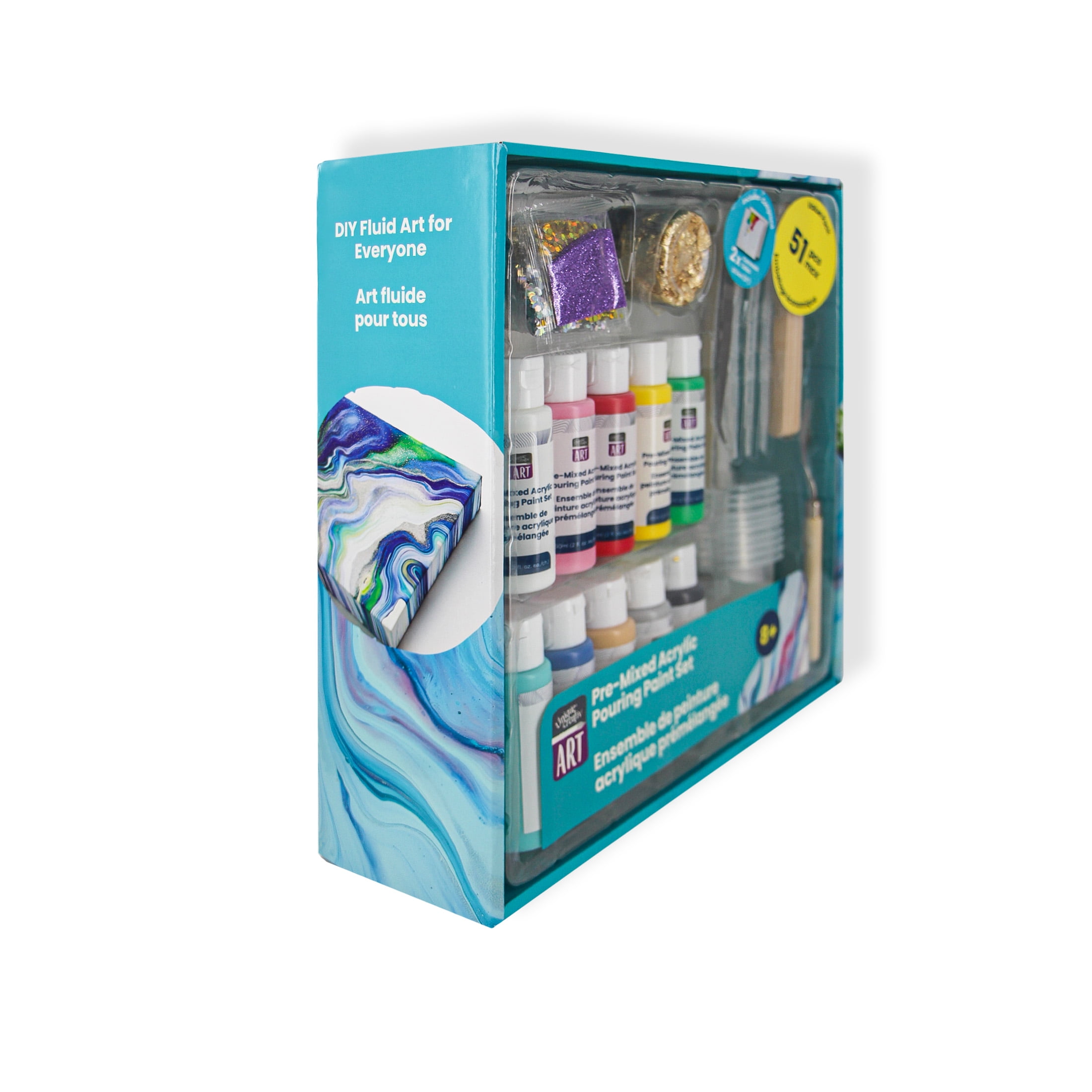 Coffret Unique Creativ Art de Peinture Pré-Mélangée Versable, 51 pièces, Toiles 30,5 x 30,5 cm