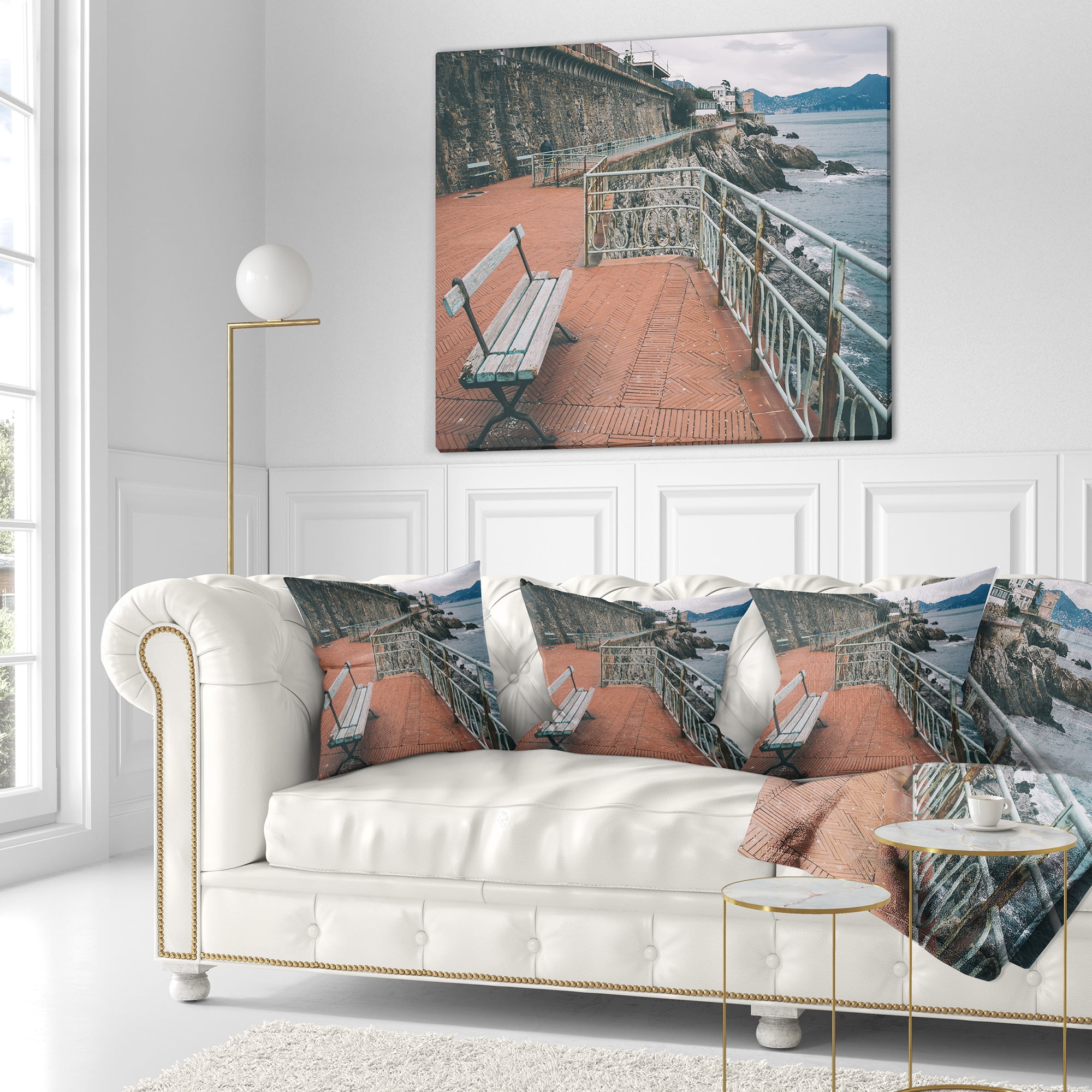 Designart Seating in Genoa Nervi Coast - Seashore Throw Pillow - 18x18
