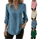 thumbnail image 1 of Camisetas para mujer,Camiseta de manga larga con cuello en V para mujer, informal, de color liso, tejido elástico suave, cómoda para el hogar y el uso diario, sopatenor, 1 of 9