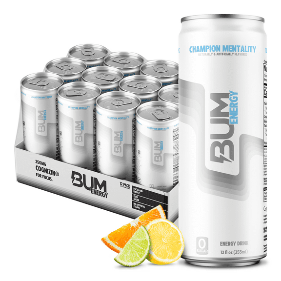 Raw Nutrition BUM Energy Drink, 112 mg Natural Caffeine, Champion Mentality, 12 fl oz, 12 Pack