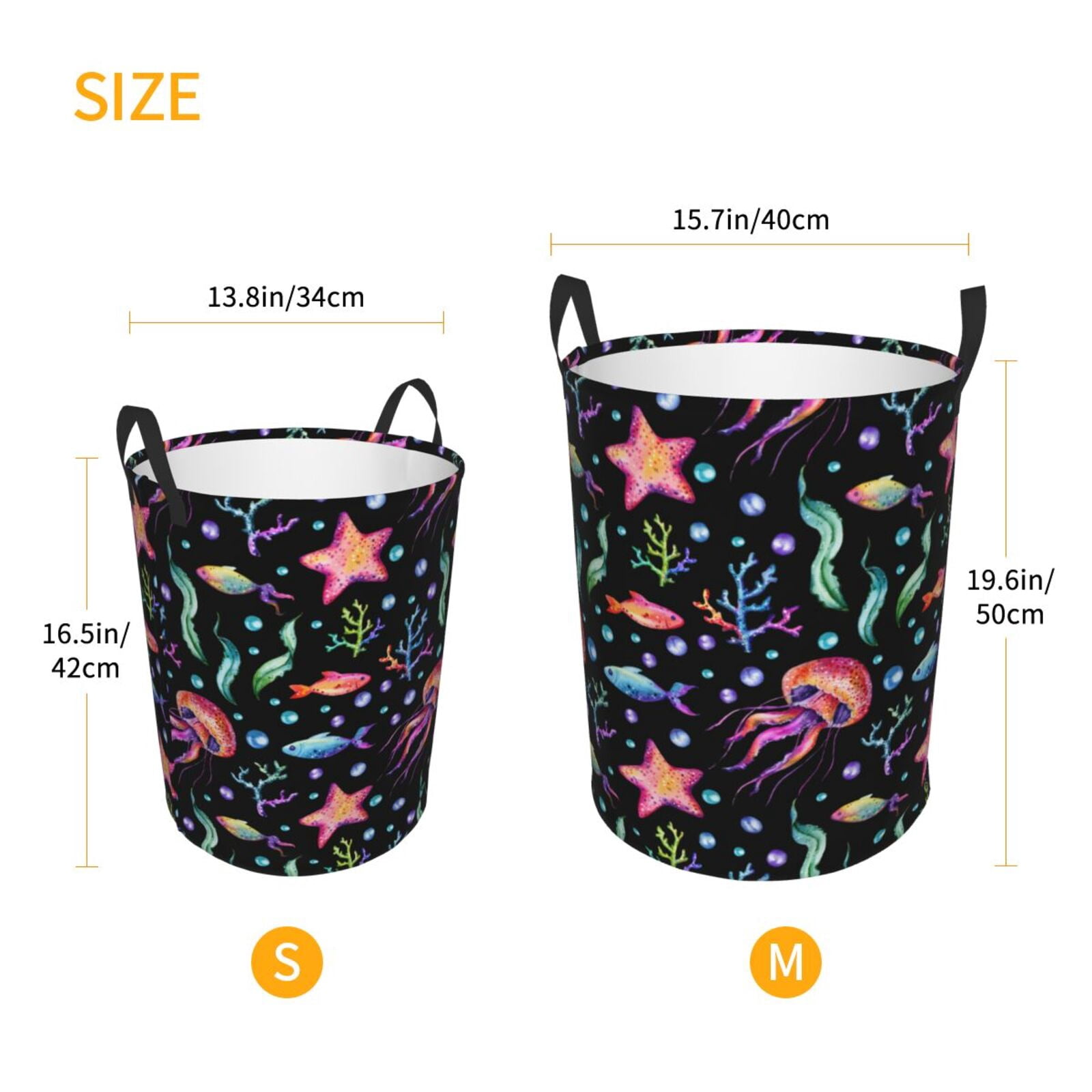 Large Laundry Basket with Handles - jellyfish starfish print Kids Baby Dirty Clothes Laundry Hamper for Bedroom Aesthetic