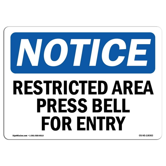 OSHA Notice Sign - Restricted Area Press Bell For Entry | Plastic Sign | Protect Your Business, Construction Site, Warehouse & Shop Area |  Made in the USA