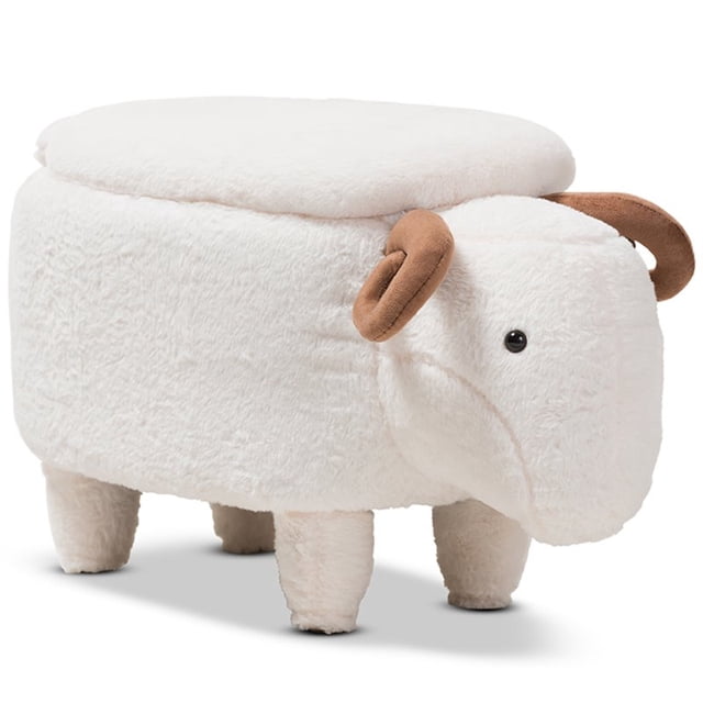 Baxton Studio Pouf de Rangement en Laine de Mouton en Blanc