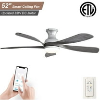 Sofucor 52-Inch Flush Mount Smart Ceiling Fan with LED Light, Remote & App Control, 5 Solid Wood Blades