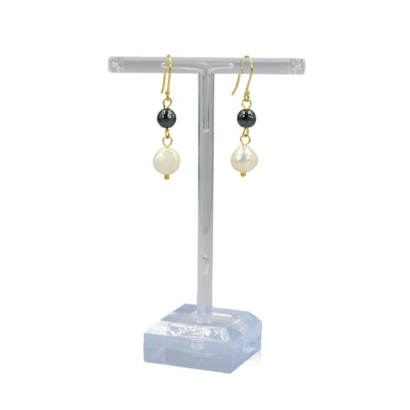 Hematite and Cultured Pearl Yellow Gold Earrings