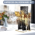 thumbnail image 6 of 24 Pieces Flatware Set,Stainless Steel Flatware Set with Silverware Holder Spoons Forks Knives,Utensils Set Service for 6,Gold Mirror Polished and Matte Pink Painted (Black)…, 6 of 9