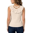 thumbnail image 6 of Ribbed Tank Tops Kids Girls Ruffle Neck Sleeveless Summer Shirts Relaxed Vacation Casual Loungewear 6 Years, Beige, 6 of 7