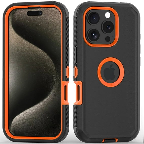 Hotpom Phone Case for iPhone 16 Pro Heavy Duty Shockproof Dustproof Phone Case, Black/ Orange