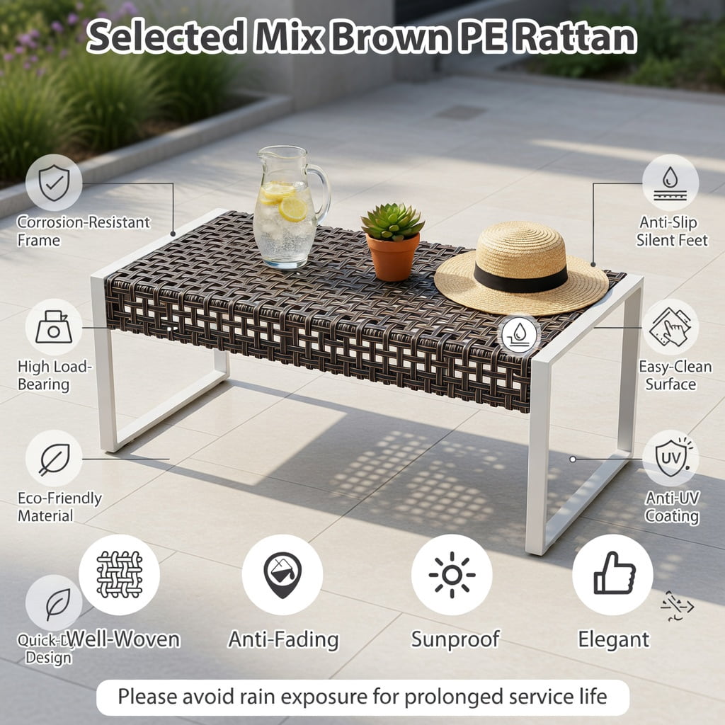 Hommoo 43" Patio Ottoman Set of 2, Woven PE Rattan Outdoor Footrest with Metal Frame, Removable Cushions, Heavy-Duty X-Frame Design for Backyard, Poolside & Porch, Natural