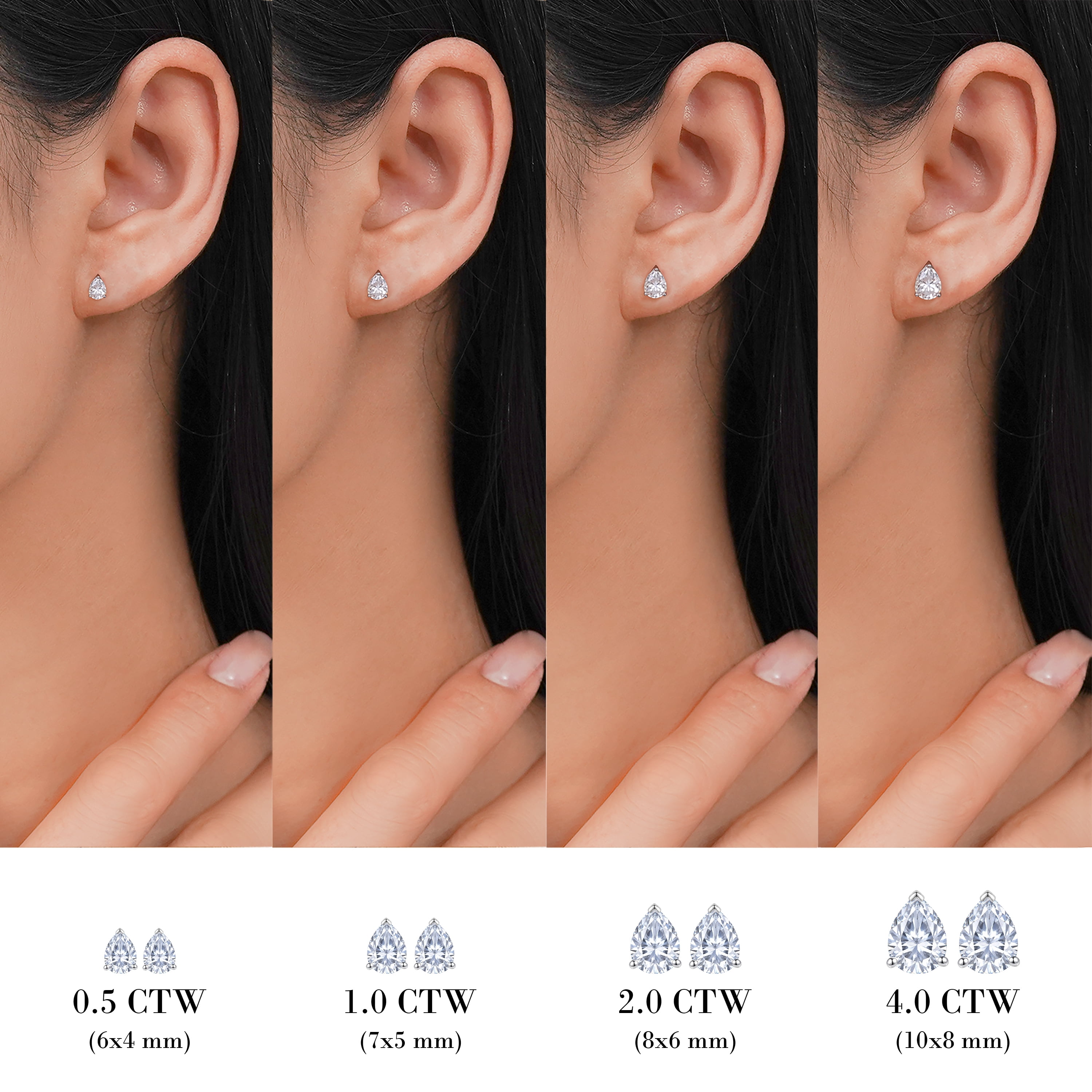 JeenMata 4 Carat Pear Cut Moissanite Minimalist Solitaire Stud Earrings in 18k White Gold Plating for Women