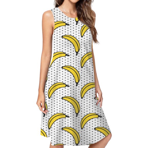 Cute Yellow Banana Spring Summer Dresses For Women Fashion Dress Casual Sleeveless Loose Sundress With Pockets