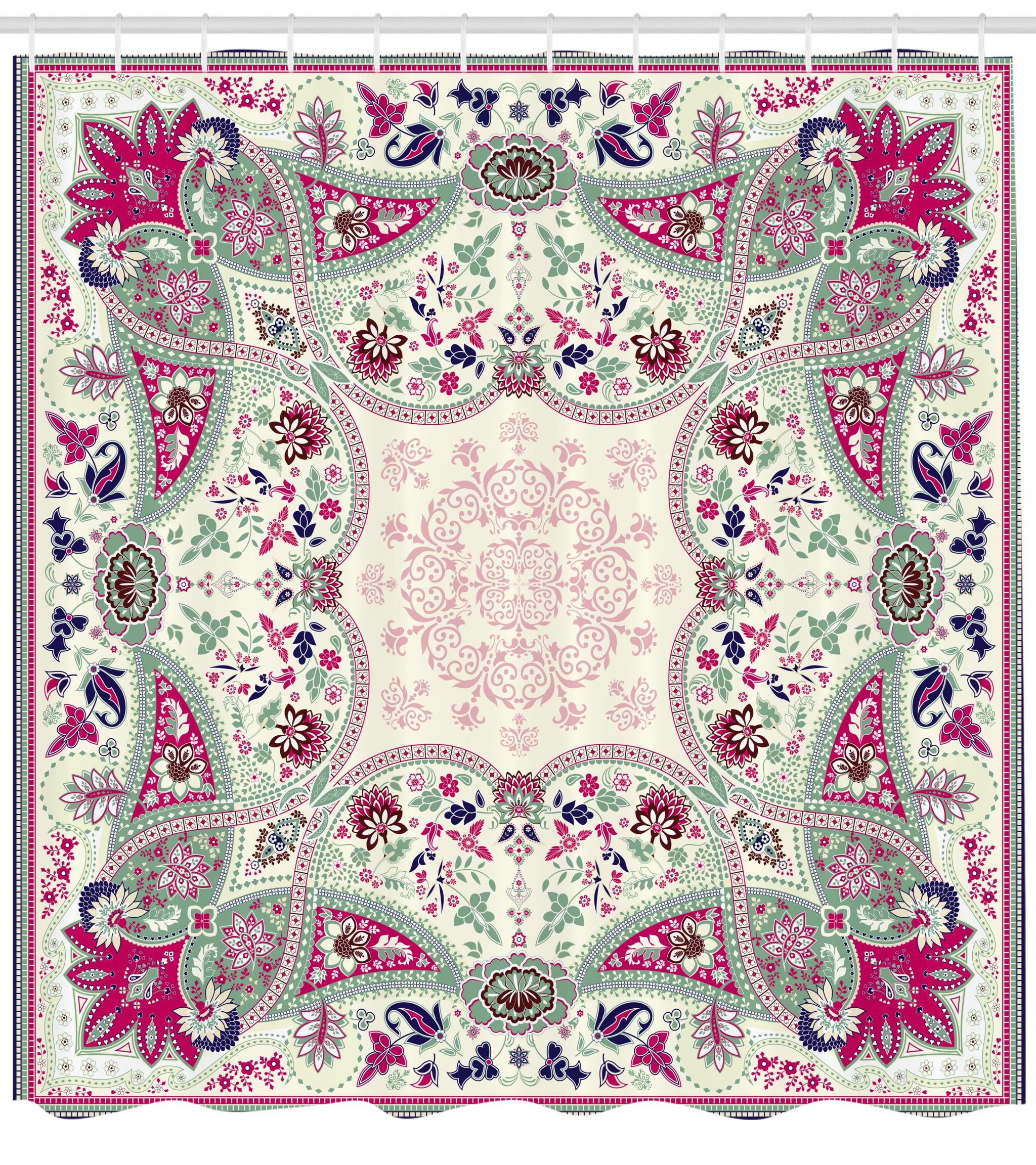 Paisley Shower Curtain Geometric Ornamental Square Print Detailed