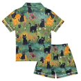 thumbnail image 2 of FORMRS Kids Short Sleeve Top and Pants Pajama Set Unisex Satin 2-Piece Sleepwear, Sizes 13-14Y, Floral Black Cats Pattern, 2 of 8