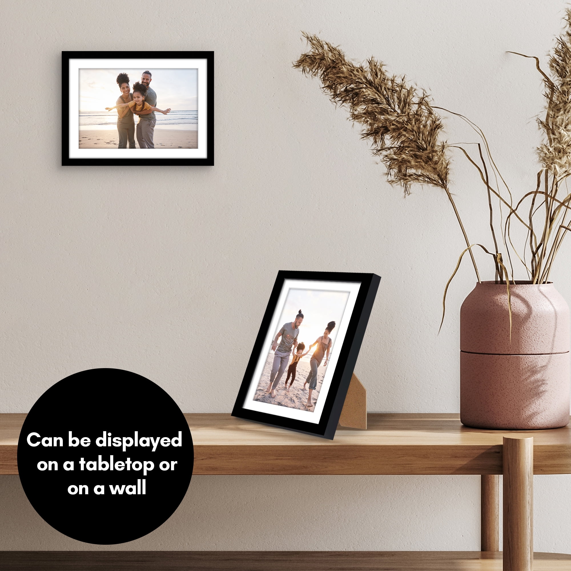 Americanflat 5x7 Picture Frame with Shatter-Resistant Glass with 4x6 Mat Display Photo Streamline - Black