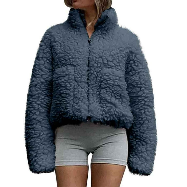 Plush Fleece Jacket Women Lapel Sherpa Jacket Winter Warm Soft Teddy Bear  Coat Oversized Zip Up Sweatshirt at  Women's Coats Shop