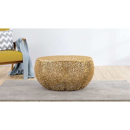 Gold Round Coffee Table | Ideal for Modern & Contemporary Homes | Aluminum Frame Guarantees Strength | Improves Room Ambiance