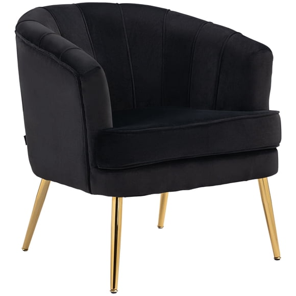 Modern Black Velvet Accent Chair with Gold Legs | Living Room, Bedroom, Office | Comfortable Armchair, 28" x 28" x 29.5"
