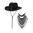 thumbnail image 5 of yuksok Cowboy Hat and Bandana Panama Hat Sun Hat with Adjustable Chin Strap Costume Hat Black, 5 of 9