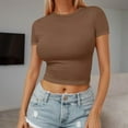 thumbnail image 2 of QHFBli Womens Short Sleeve Crop Top Crew Neck Y2K Shirt Sexy Slim Fitted Casual Base Layer Soft Workout Shirt Going Out Tops, 2 of 5