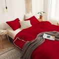 thumbnail image 2 of DNG Creations 1 Piece White Pom Pom Duvet Cover with Zipper Closure, 100% Egyptian Cotton, 800 Thread Cotton ( California King - Solid Red ), 2 of 5