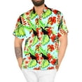 thumbnail image 4 of LA LEELA Men's Hawaiian Shirts Short Sleeve Button Down Shirt Floral Shirt Men Casual Vacation Summer Tropical Shirts for Men Funny M Toucan, Autumn Green, 4 of 6