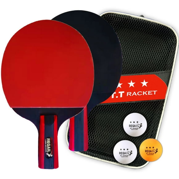 Regail Ensemble de Raquettes de Tennis de Table Certifiées CE : 2 Pagaies (8026R-S Shakehand Grip) et 3 Balles, Couleurs Multiples, Taille Optimale 25,5x15 cm pour le Conditionnement Physique/sports, Équipement Durable de Qualité Export pour Polyvalent