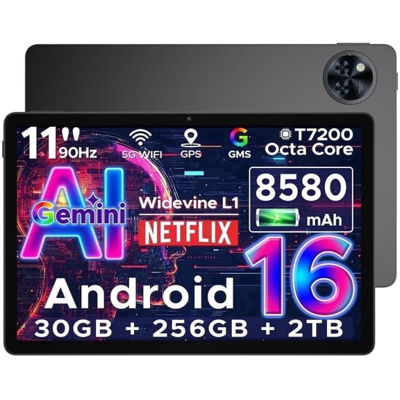 DOOGEE U11 Pro Android 16 Tablet,30GB 256GB/2TB TF Octa-Core,90Hz Display,8580mAh Gaming Tablet,Bluetooth 5.0 5G Wifi,Widevine L1,13MP 5MP,Face ID/Otg